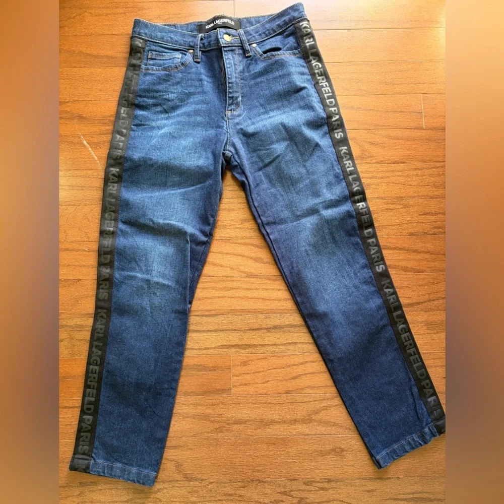 Karl Lagerfeld Paris Women’s Straight Leg Logo Taping Jeans Size 4